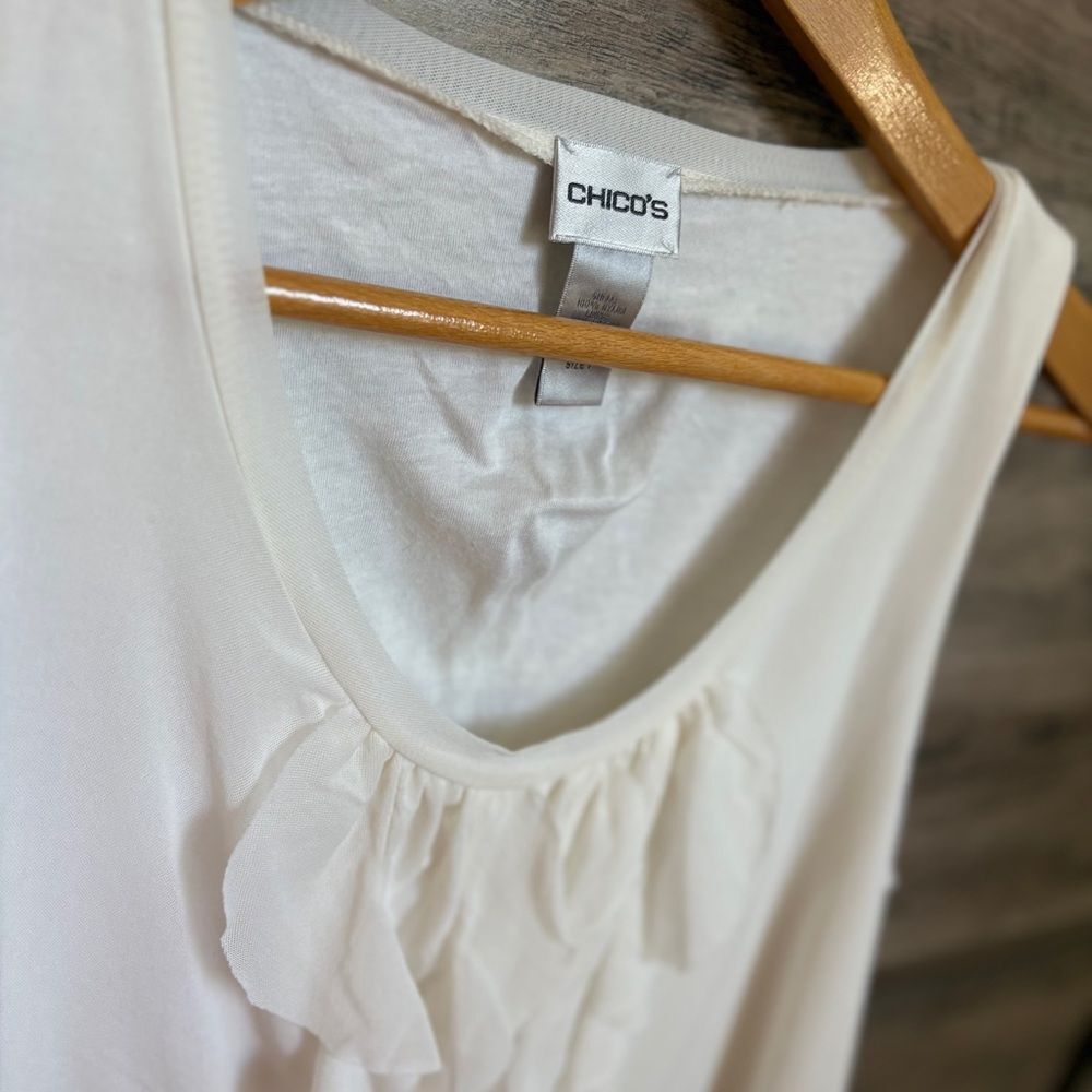 Chico's M Cream Blouse Top Luxury Boardwalk Preppy Professional Colonial Coastal - Picture 9 of 10